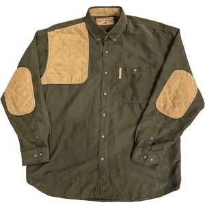 North River Shooting Shirt Mens XL Green Quilted Shoulder Elbow Patch - no label